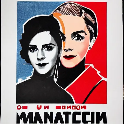 Image similar to marina and the diamonds and emma watson as a soviet union communist propaganda poster