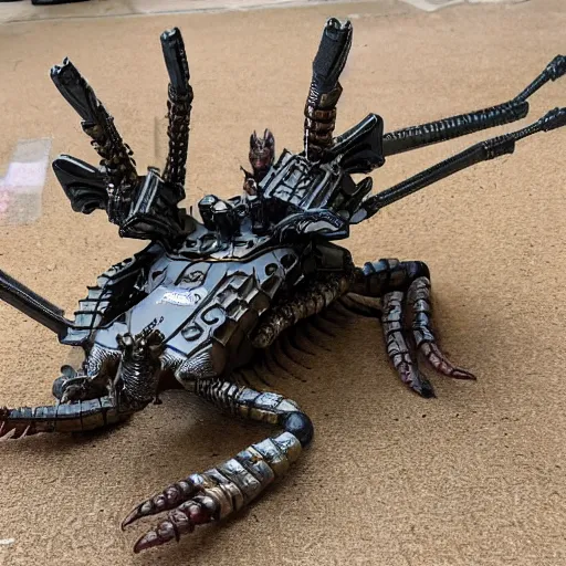 Image similar to a giant metal scorpion with tank armor and guns for claws