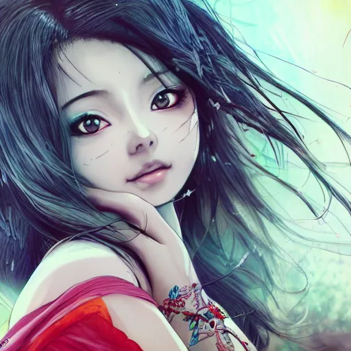 Image similar to girl in saree lighting firecracker, elegant, young sensual anime girl, ultrafine hyperrealistic detailed face illustration by kim jung gi, irakli nadar, intricate linework, sharp focus, bright colors, matte, octopath traveler, final fantasy, unreal engine highly rendered, global illumination, radiant light, intricate environment