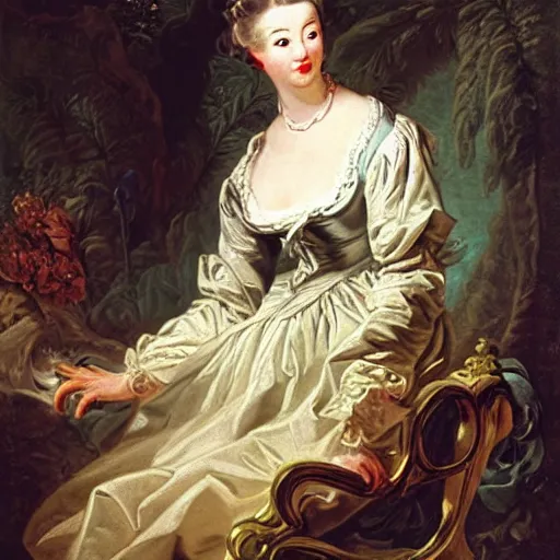 Image similar to a portrait of a female android by francois boucher