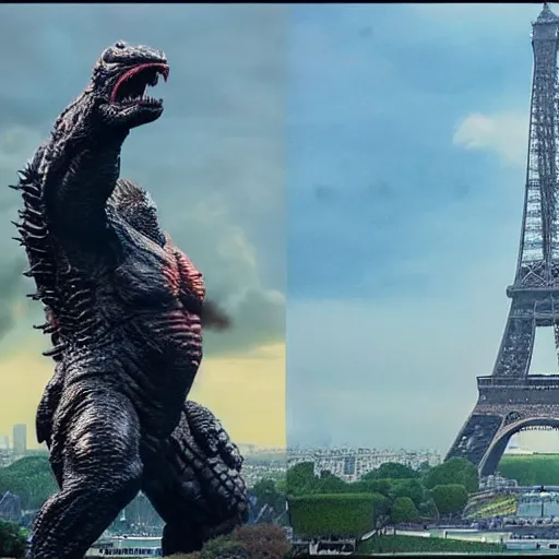 Prompt: predator vs godzilla in front of Eiffel tower, highly detailed, hyoer realistic 4k