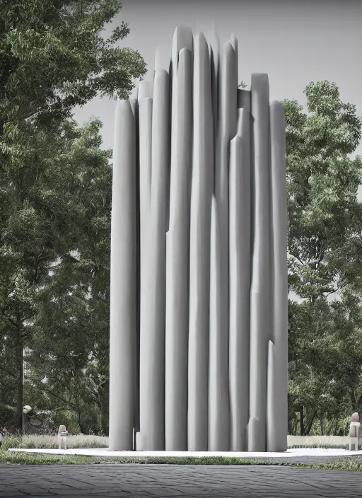 Image similar to highly detailed realistic architecture 3 d render of a futurisctic stele monument made from little atomiums standing near a highway, archdaily, made in unreal engine 4 octane render