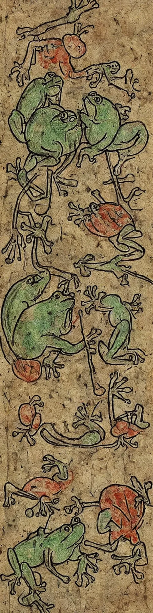 Prompt: medieval marginalia with frogs
