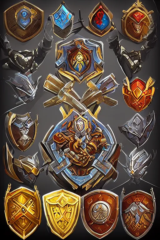 Prompt: shield fantasy epic legends game icon stylized digital illustration