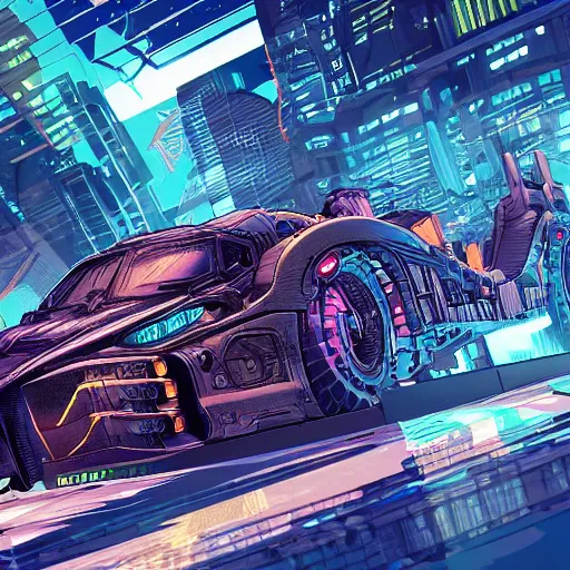 Image similar to a detailed render of a cyberpunk batmobile, vector art, by dan mumford, yusuke murata, makoto shinkai, ross tran, cosmic, heavenly, god rays, intricate detail, cinematic, 8 k, cel shaded, unreal engine, featured on artstation, pixiv