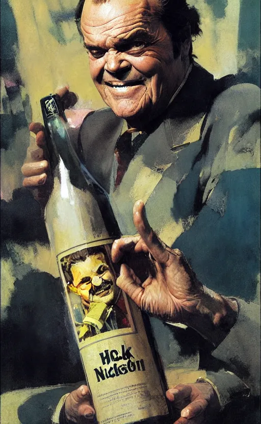 Prompt: jack nicholson is a bottle, by jack kirby, howard brown, ruan jia, tom lovell, jacob collins, dean cornwell