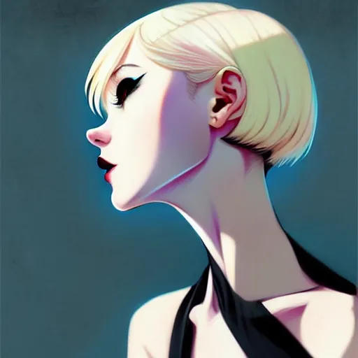 Image similar to a beautiful slim shy blonde goth girl ignores you, art by ilya kuvshinov and lois van baarle and ross tran and range murata and artgerm and andy warhol, norman rockwell, digital art, highly detailed, profile picture, intricate, sharp focus, mystical trending on artstation hq, deviantart, pinterest, unreal engine 5, 4 k uhd image