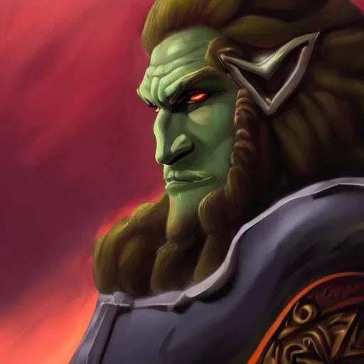 Prompt: An ultra-realistic portrait painting of Ganondorf from The Legend of Zelda in the style of Alex Ross. 4K. Ultra-realistic. Highly detailed. Epic lighting.