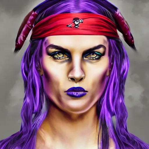 Image similar to professional portrait of a pirate with her skin painted iridescent colors. She is Swashbuckling. Digital art. 8k