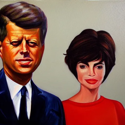 Image similar to oil painting of john f kennedy and lisa rinna in the style of edward hopper