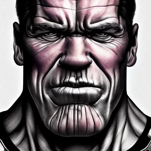 Image similar to arnold schwarzenegger as thanos, highly detailed, amazing digital art, trending on artstation, sharp