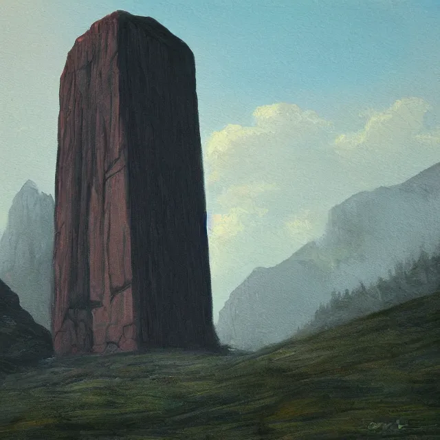 Image similar to a painting of a gigantic ancient monolith