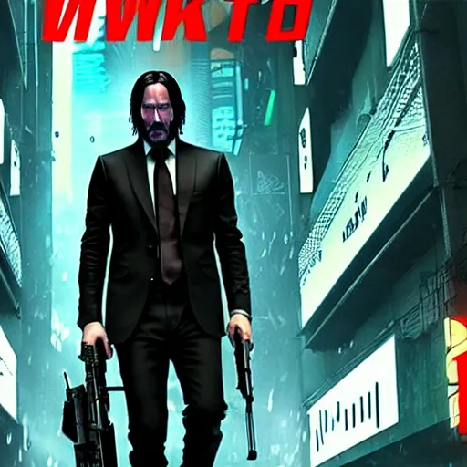 Image similar to john wick, cyberpunk style