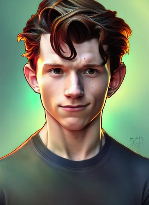 Image similar to cute sweaty tom holland chemist, natural lighting, path traced, highly detailed, high quality, digital painting, by don bluth and ross tran and studio ghibli and alphonse mucha, artgerm