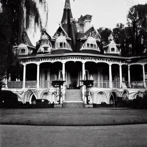 Image similar to diane arbus photo of the haunted mansion at disneyland,
