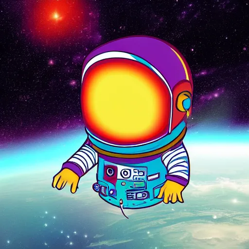 Prompt: An astronaut floating alone in space with a colorful complex galaxy in the background, digital art