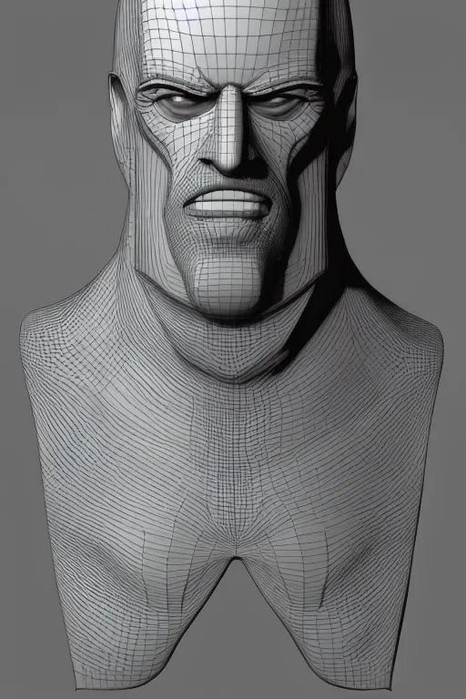 Prompt: 3 d model of a sinister man by brian bolland, rachel birkett, alex ross, and neal adams | portrait, character concept, concept art, unreal engine, finalrender, centered, deviantart, artgerm