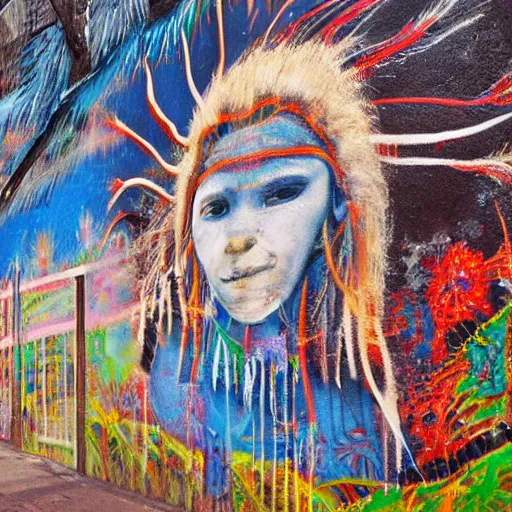 Image similar to spirited by arthur boyd navajo white. a beautiful street art. human technology that had become haunted, possessed by quick, gleaming cleverness.