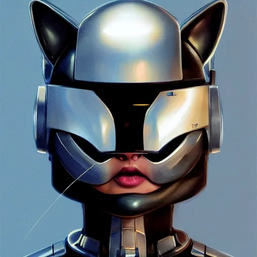 Prompt: Portrait of a Kawaii Cat dressed as Robocop, digital painting, highly detailed, artstation, concept art, smooth, sharp focus, illustration, art by artgerm and greg rutkowski.