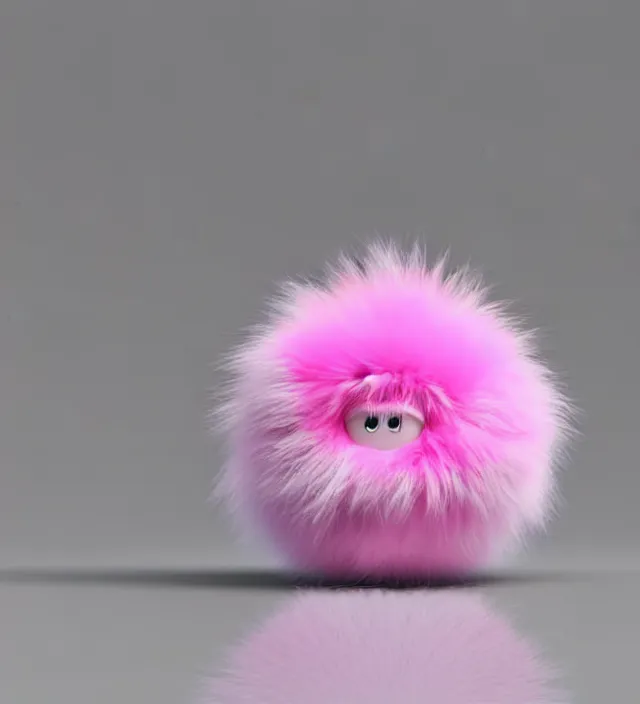 Prompt: high quality 3 d render hyperrealistic very cute small pink little spherical creature, plush mascot, short spiky dense fluffy smooth hair, photo from the side, pink fluffy fur, 1 5 0 mm, beautiful natural soft light, rim light, smooth background, artstation, ultra detailed, elegant, ultra detailed, metallic armor, octane render