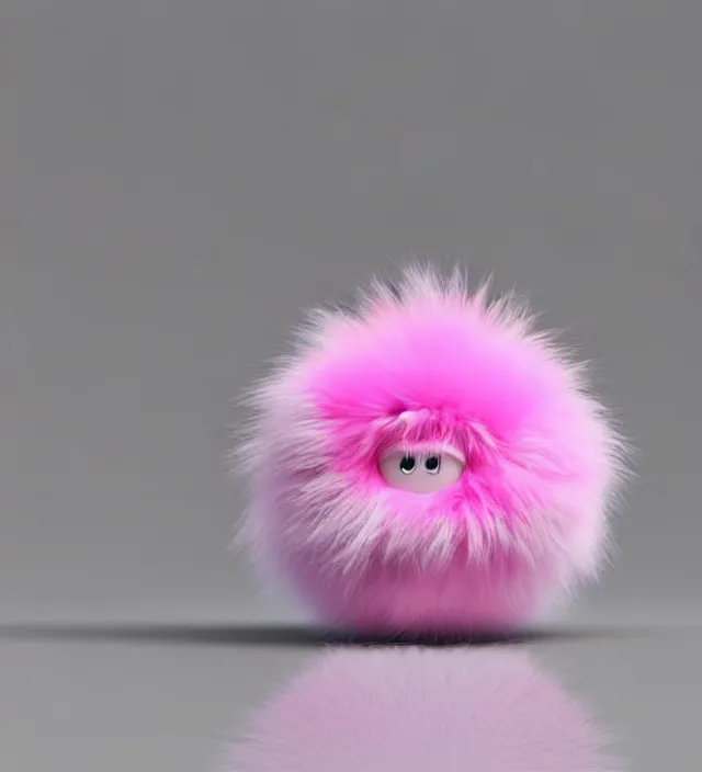 Image similar to high quality 3 d render hyperrealistic very cute small pink little spherical creature, plush mascot, short spiky dense fluffy smooth hair, photo from the side, pink fluffy fur, 1 5 0 mm, beautiful natural soft light, rim light, smooth background, artstation, ultra detailed, elegant, ultra detailed, metallic armor, octane render