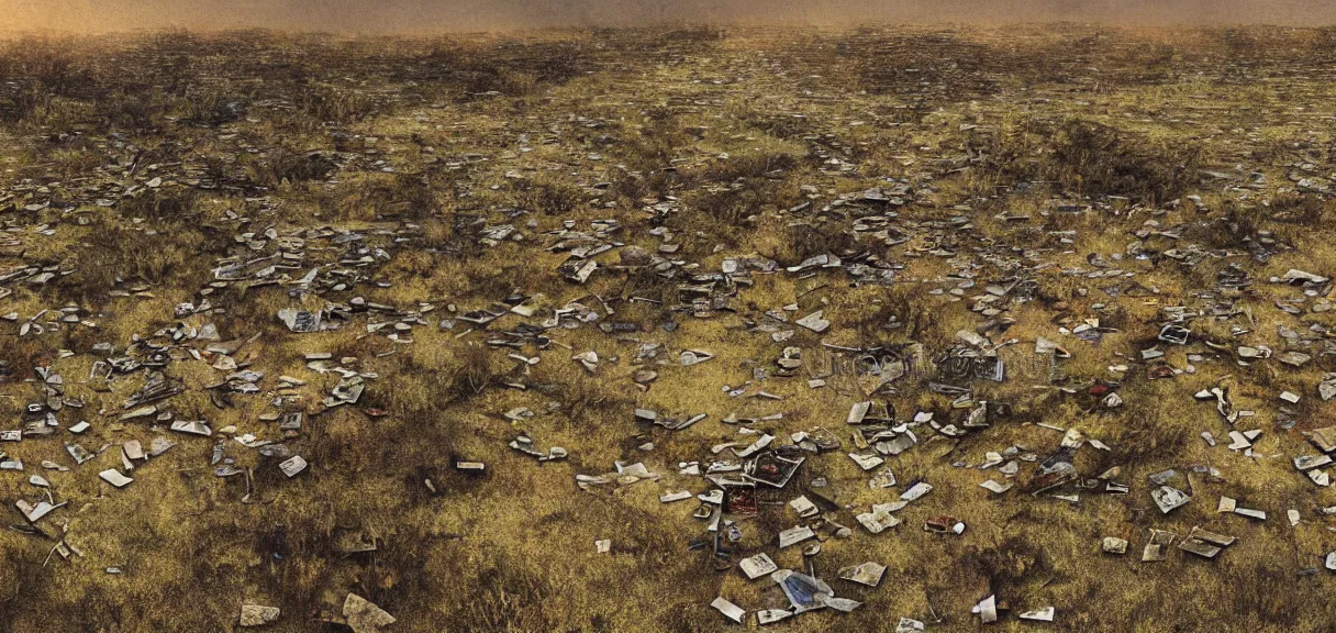 Image similar to isolated landscape roamed by the remains of what once were giant mobile phones, 4k, detailed illustration