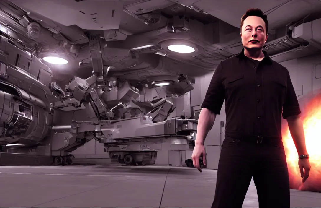 Image similar to epic cutscenes featuring elon musk created by blizzard environment lighting proper illumination cinematics constructed and rendered 3 d studio max textures processed in photoshop circa 1 9 9 9