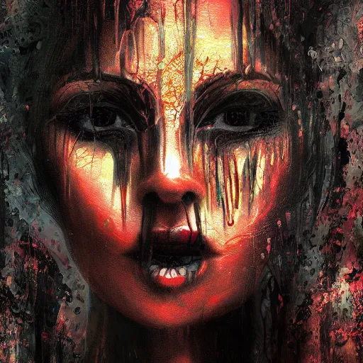 Image similar to woman, hell, horror, popular fantasy art abstract painting generated by artificial intelligence, 8K UHD, trending on artstation, extremely detailed