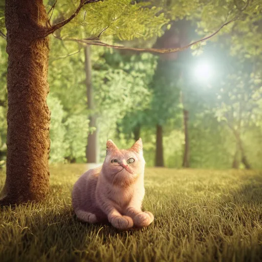 Prompt: cat made of lilac jelly, transparent jelly, sunlight, golden hour, forest, octane render, realistic render, highly detailed, 8k, HD