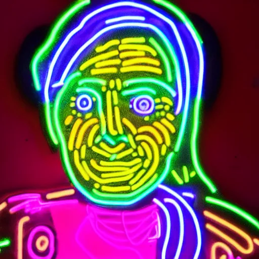 Image similar to old woman made of neon lights