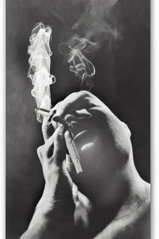 Prompt: a recent photograph of god smoking a cuban cigar by man ray