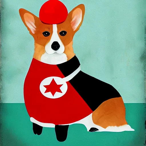 Image similar to corgi dog as communist dictator painting, soviet propagandy style