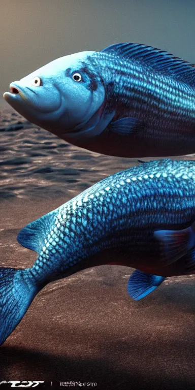 Image similar to antropomorphic muscular mutant fish. TNMT style. octane render