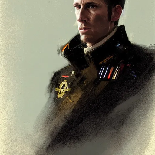 Image similar to portrait of a man by greg rutkowski, british features, short black hair in military style, straight jaw, tall and strong, star wars expanded, universe, he is about 3 0 years old, wearing imperial admiral uniform, artstation hq