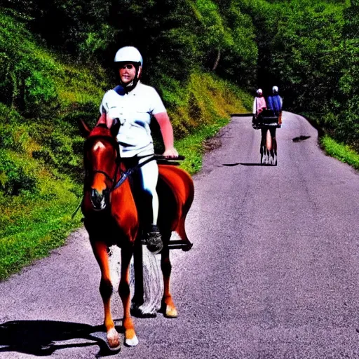 Image similar to horse riding! bicycle!, cycling!!, anthropomorphic!!!!, in the mountains, award winning photo,