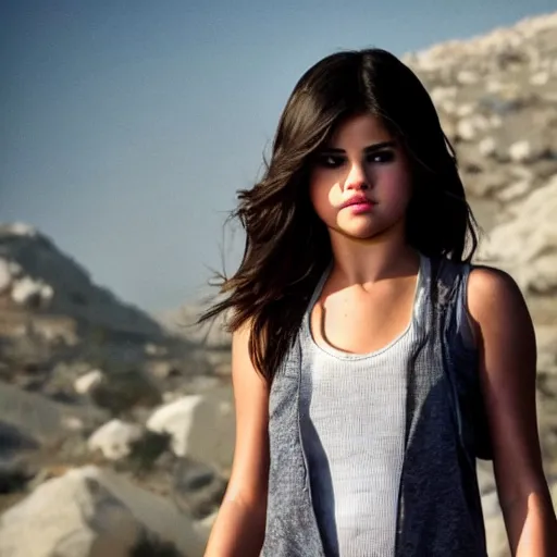 Image similar to High quality movie still of Selena Gomez as Mikaela in Michael Bay's Transformers