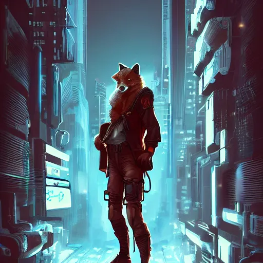 Image similar to A Fox Smuggler, Cyberpunk, Full Body, award winning art, artstation