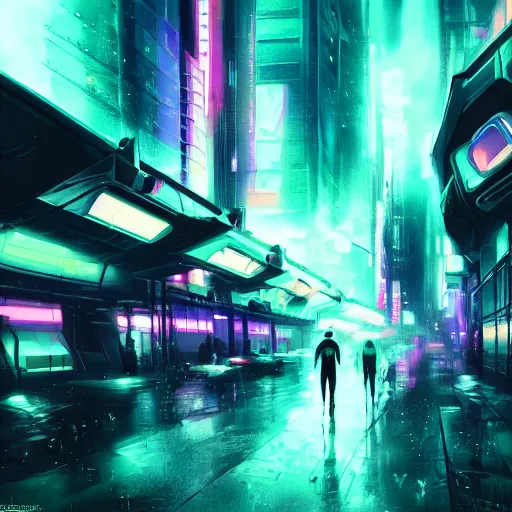 Image similar to cyber punk, futuristic, neo Tokyo, blade runner city concept art, digital matte painting, award winning concept art, neon lights, raining