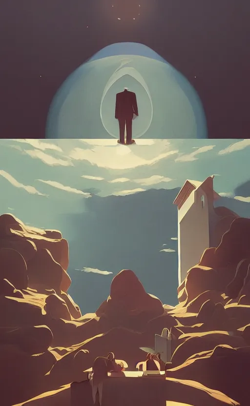 Image similar to heavens office, surreal illustration, by atey ghailan and escher and edward hopper