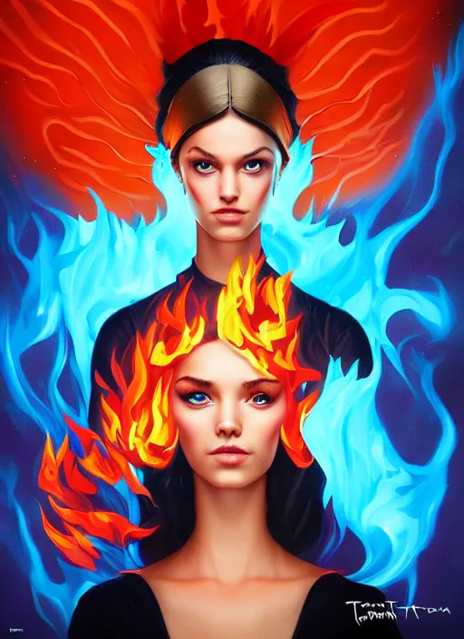 Image similar to an fire elemental portrait, pixar style by tristan eaton, artgerm, tom bagshaw