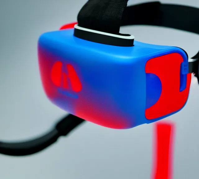 Prompt: a 4 k photorealistic photo product photo of a nintendo red and blue vr headset.