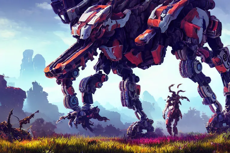 Image similar to grazer machine mecanical creature robot of horizon forbidden west horizon zero dawn bioluminiscence global illumination ray tracing hdr fanart arstation by ian pesty and alena aenami artworks in 4 k