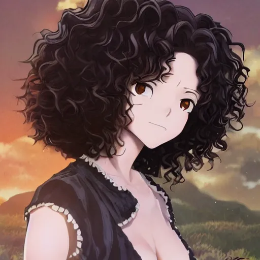 Image similar to Anime portrait of brown girl with black curly hair, anime masterpiece, highly detailed, artstation, 8k,