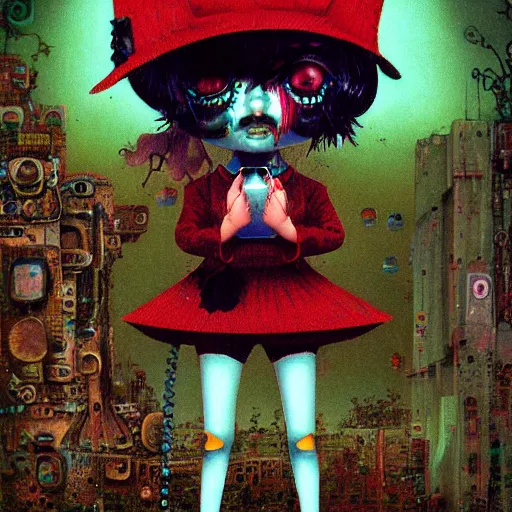 Image similar to Glitchpunk girl, by Mark Ryden and Goro Fujita