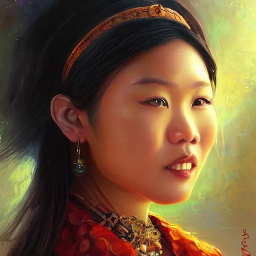 Image similar to portrait of an indonesian woman, an oil painting by ross tran and thomas kincade