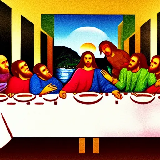 Prompt: the last supper but everyone has taco bell food on their plates