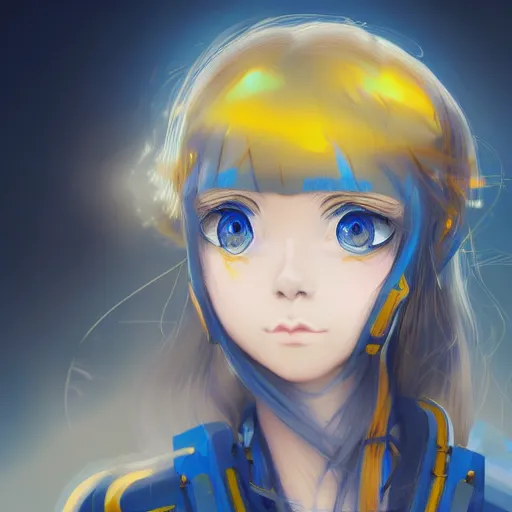 Image similar to a portrait of anime ukrainian blue and yellow girl, concept art, trending on artstation, highly detailed, intricate, sharp focus, digital art, 8 k