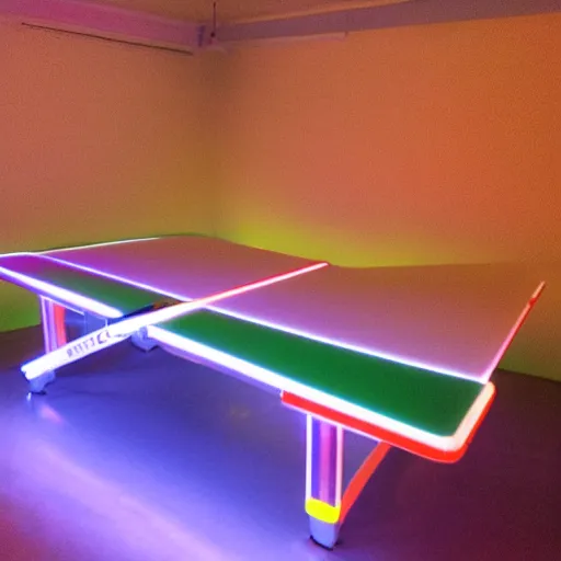 Image similar to A futuristic neon ping pong table.