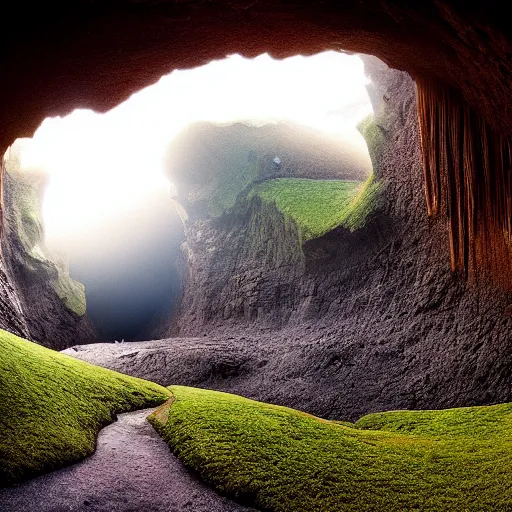 Image similar to a stunning photography inside an ominous cave, professional photography,8KHD