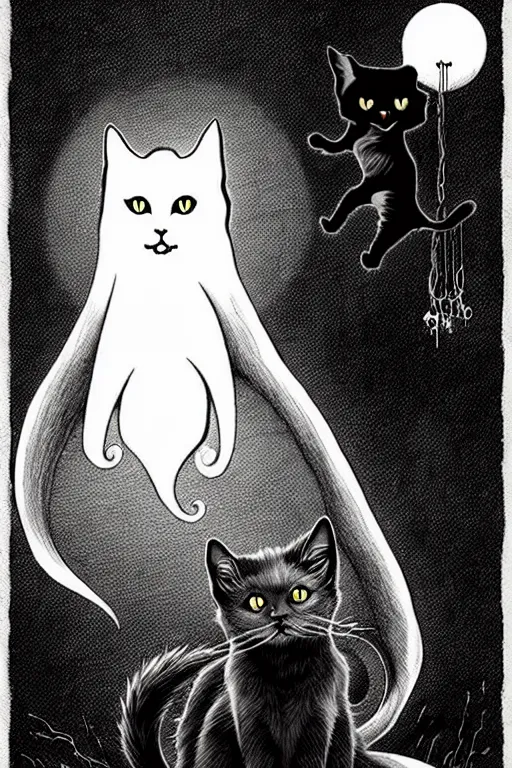 Prompt: ghost cat by scary stories to tell in the dark cover art